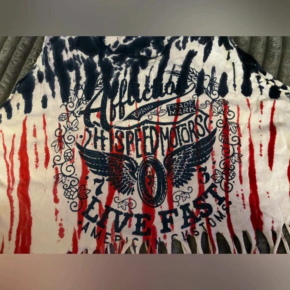 Affliction Red and Black Tie-Dye Fringe Top - Picture 7 of 8